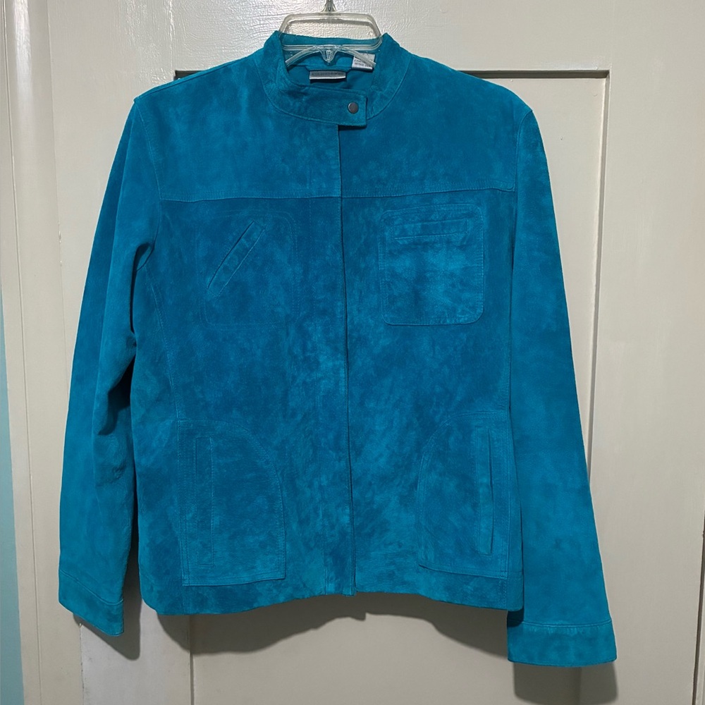 Vintage Chico’s Size 1 Vintage Turquoise Blue Biker Jacket 
Zip Long Sleeve